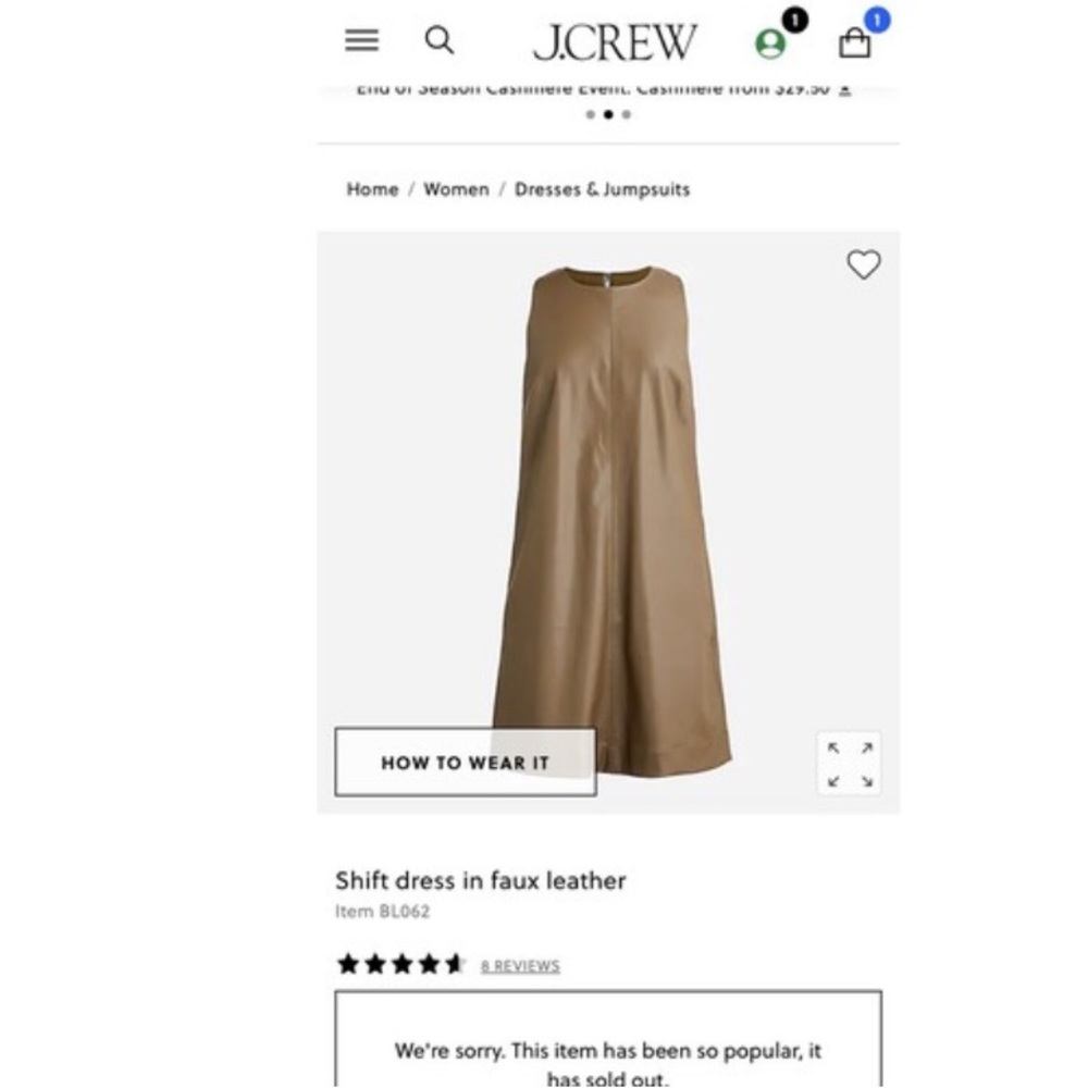J. Crew Tan Faux Shift Dress NWT